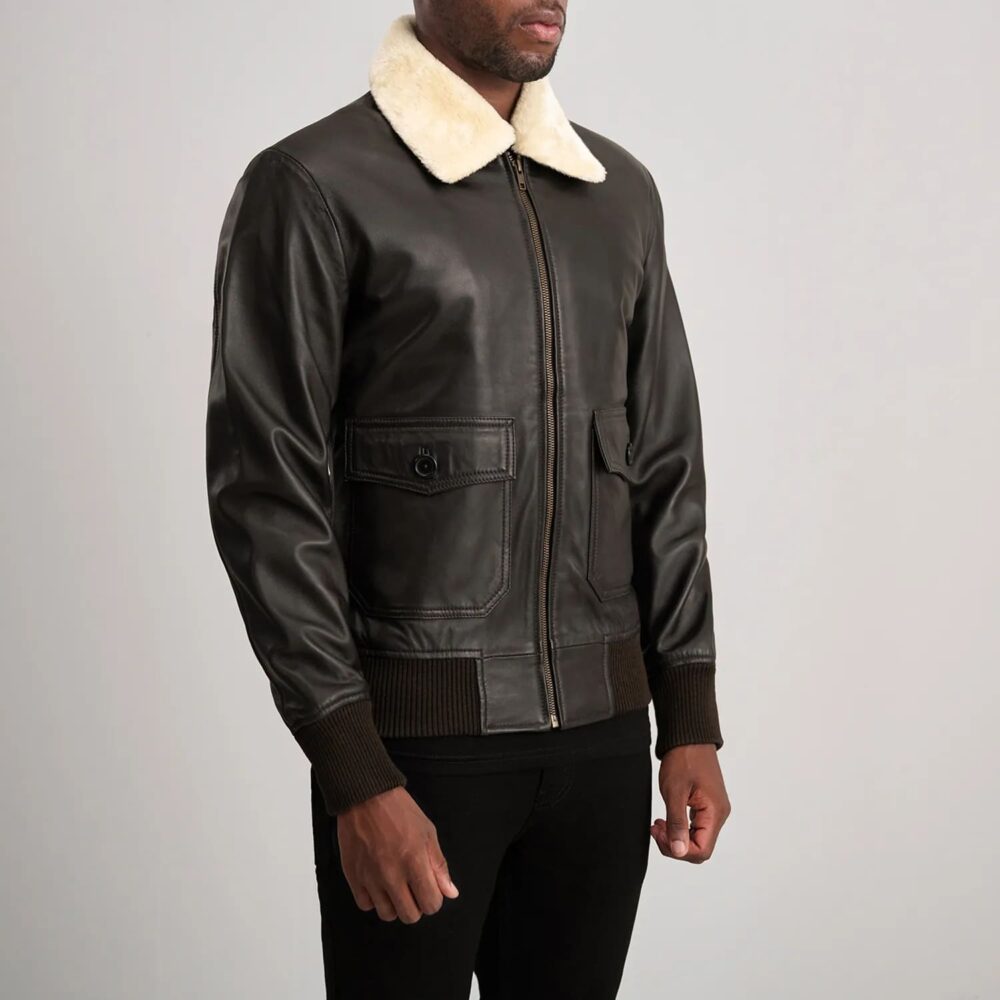 Arden G-1 Men's Brown & Cream Leather Bomber Jacket