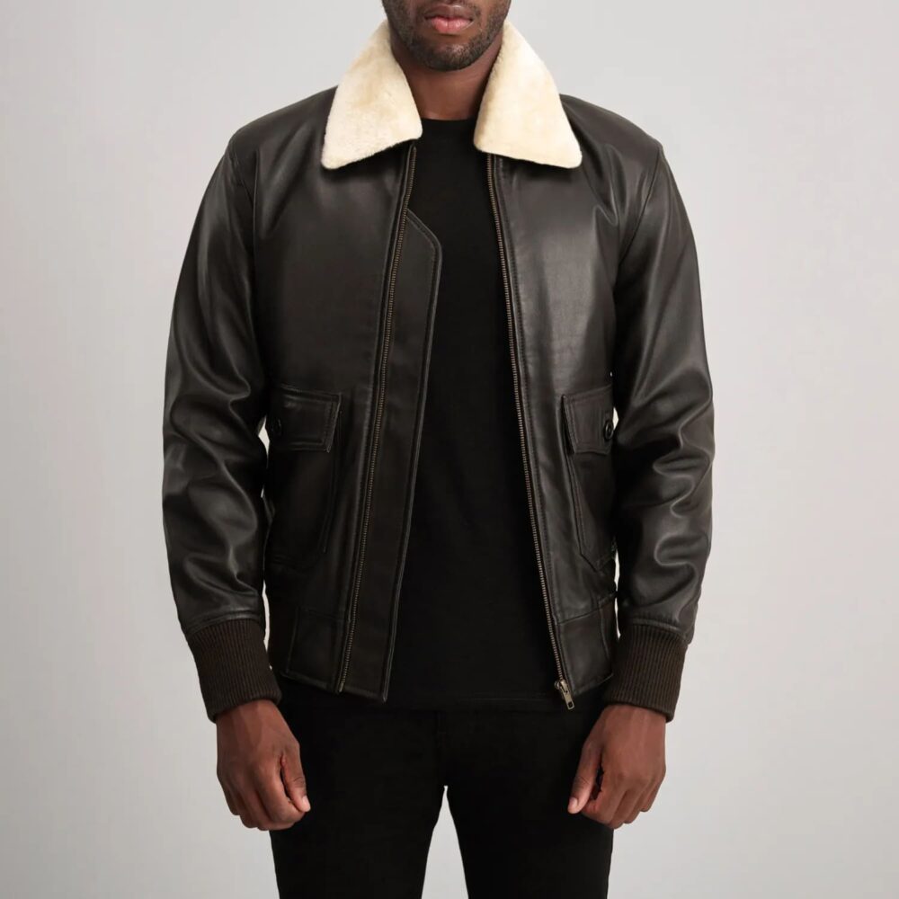 Arden G-1 Men's Brown & Cream Leather Bomber Jacket