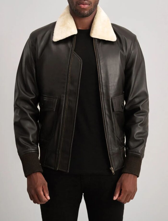 Arden G-1 Men's Brown & Cream Leather Bomber Jacket