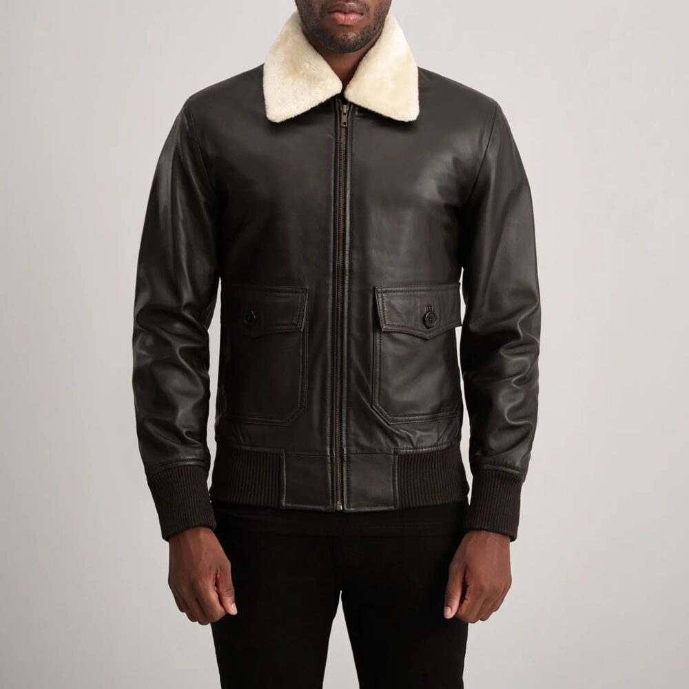 Arden G-1 Men's Brown & Cream Leather Bomber Jacket