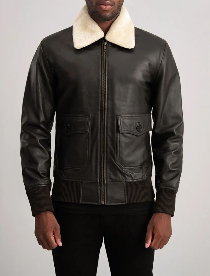 Arden G-1 Men's Brown & Cream Leather Bomber Jacket