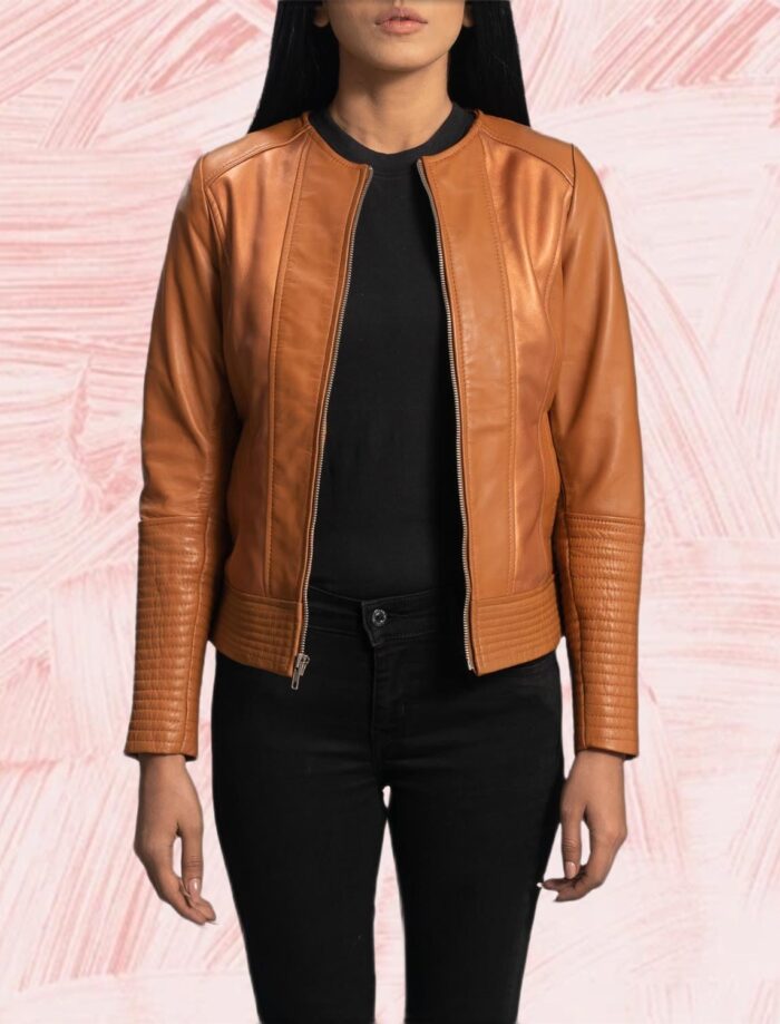 Alara Clean Tan Leather Biker Jacket for Women