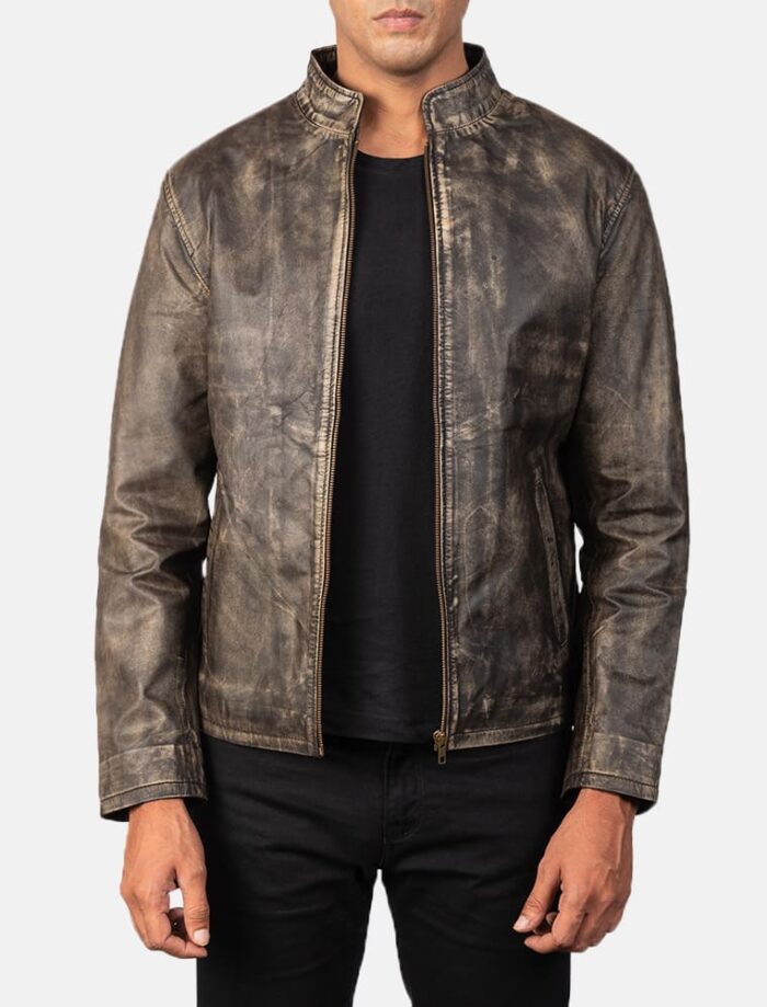 Logan Distressed Brown Men's Leather Biker Jacket