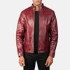 Burgano Distressed Burgundy Leather Jacket for Men