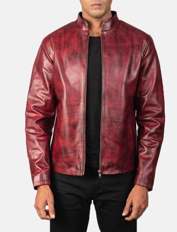 Burgano Distressed Burgundy Leather Jacket for Men