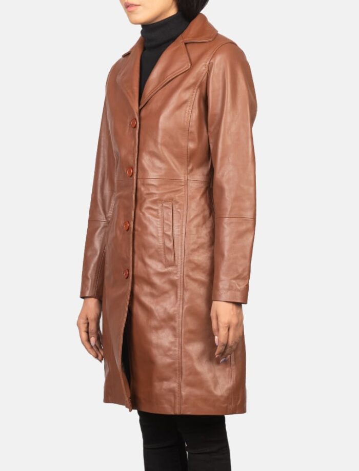 Victoria Brown Single-Breasted Leather Coat for Women