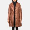 Victoria Brown Single-Breasted Leather Coat for Women