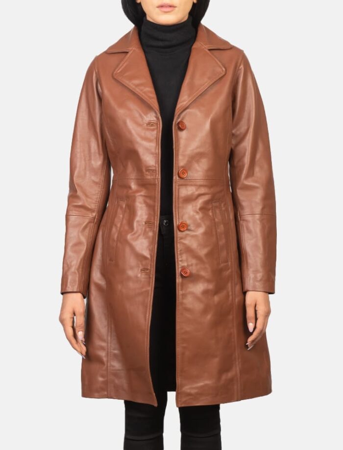 Victoria Brown Single-Breasted Leather Coat for Women