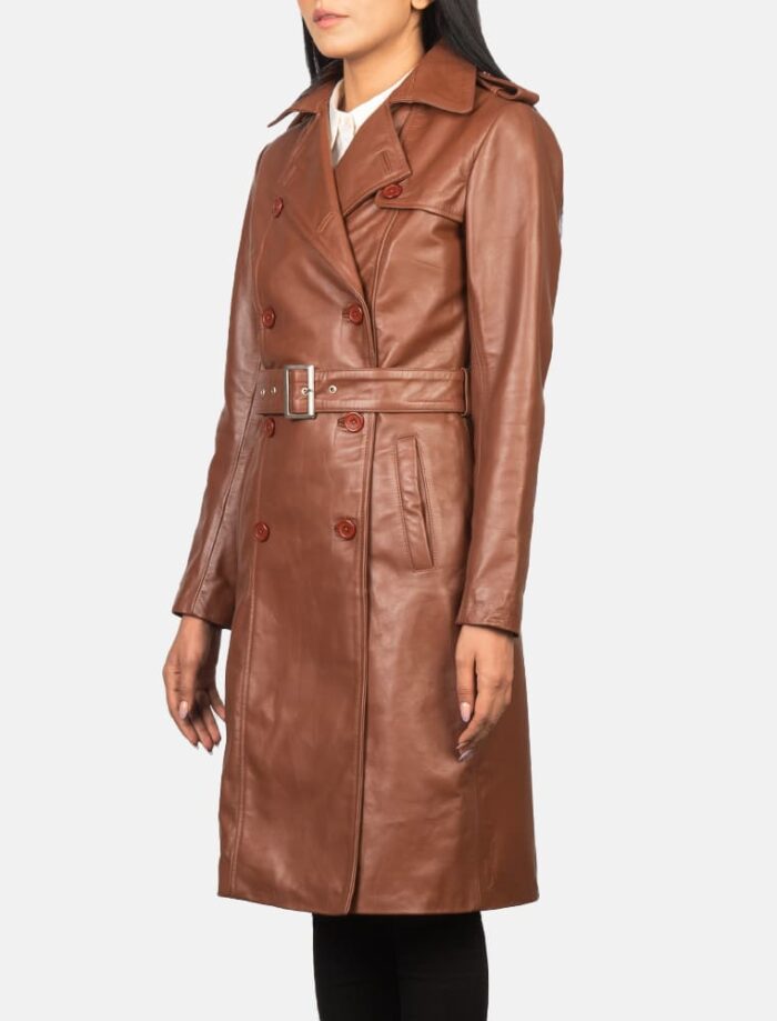 Isabella Brown Double-Breasted Leather Coat for Women