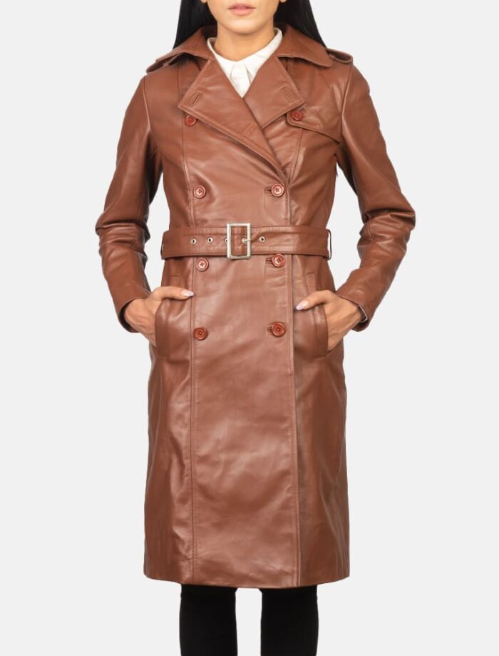 Isabella Brown Double-Breasted Leather Coat for Women