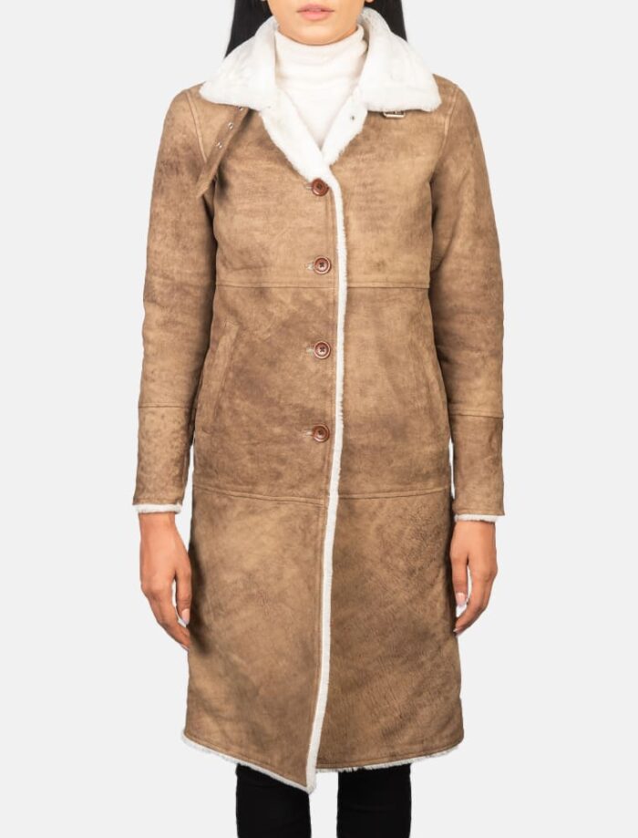 Amira Shearling Brown Leather Coat for Women