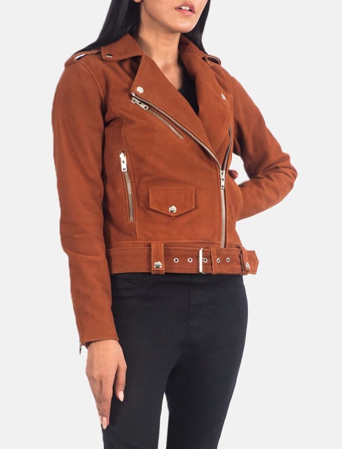 Carmela Brown Suede Biker Jacket for Women