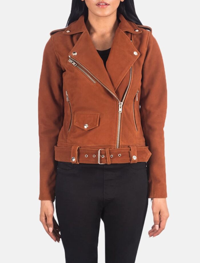 Carmela Brown Suede Biker Jacket for Women