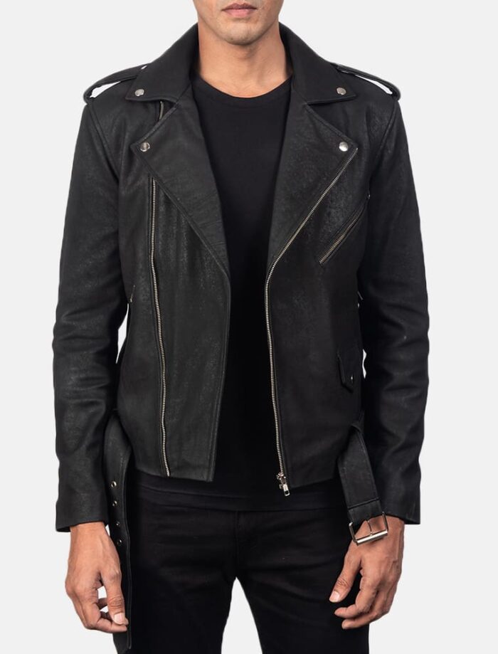 Ryder Distressed Black Men's Leather Biker Jacket