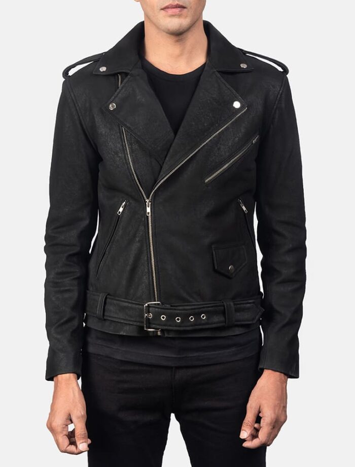 Ryder Distressed Black Men's Leather Biker Jacket