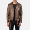 Tarek Mocha Leather Biker Jacket