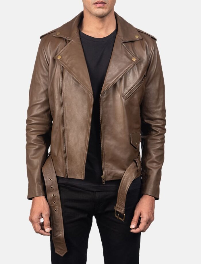 Tarek Mocha Leather Biker Jacket