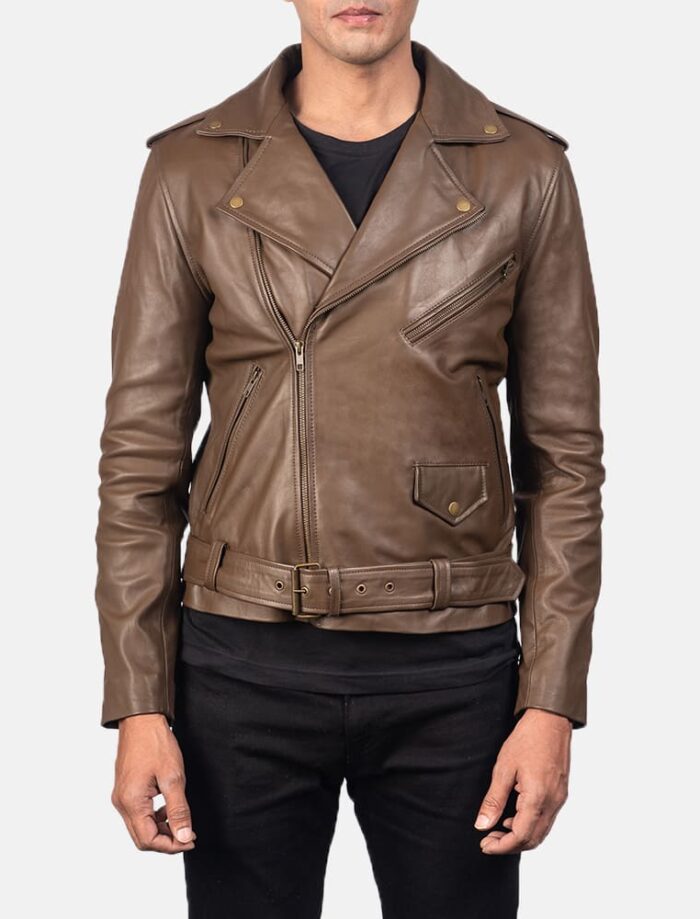 Tarek Mocha Leather Biker Jacket