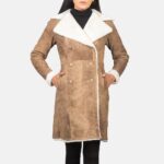 Ivy Distressed Brown Double Breasted Shearling Coat for Women