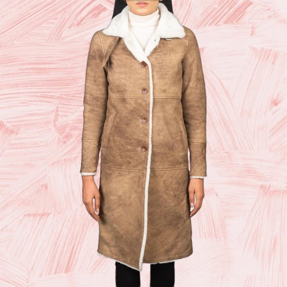 Amira Shearling Brown Leather Coat for Women