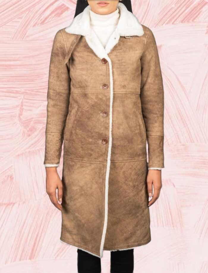 Amira Shearling Brown Leather Coat for Women