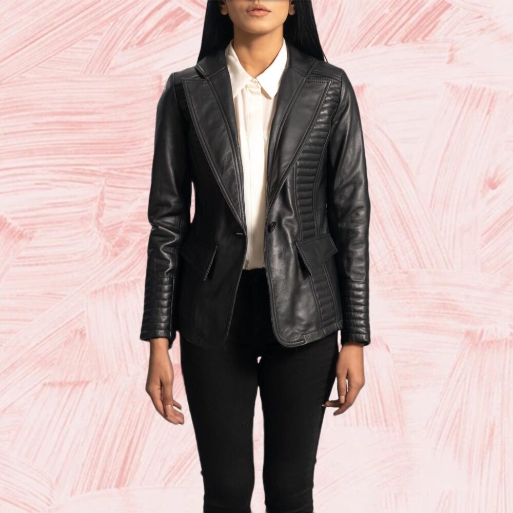 Aria Black Leather Blazer for Women