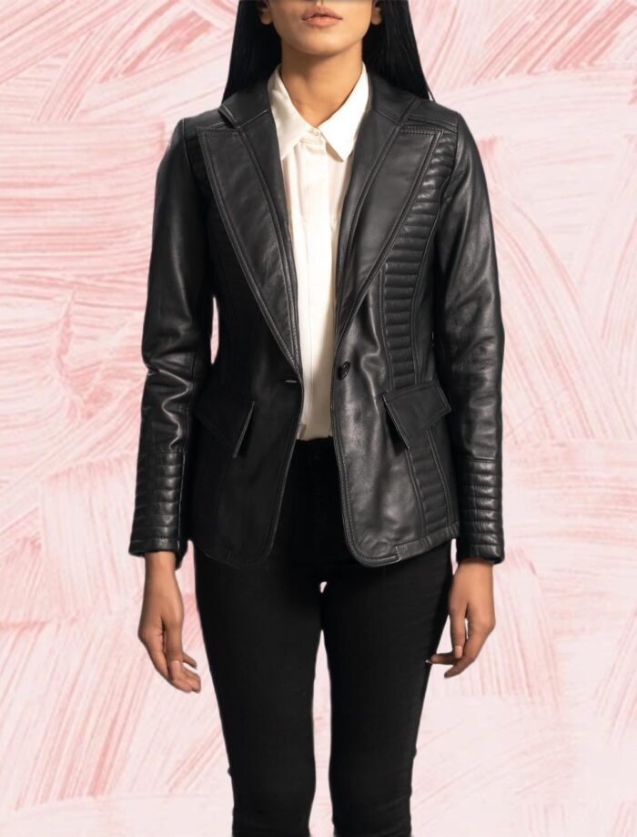 Aria Black Leather Blazer for Women