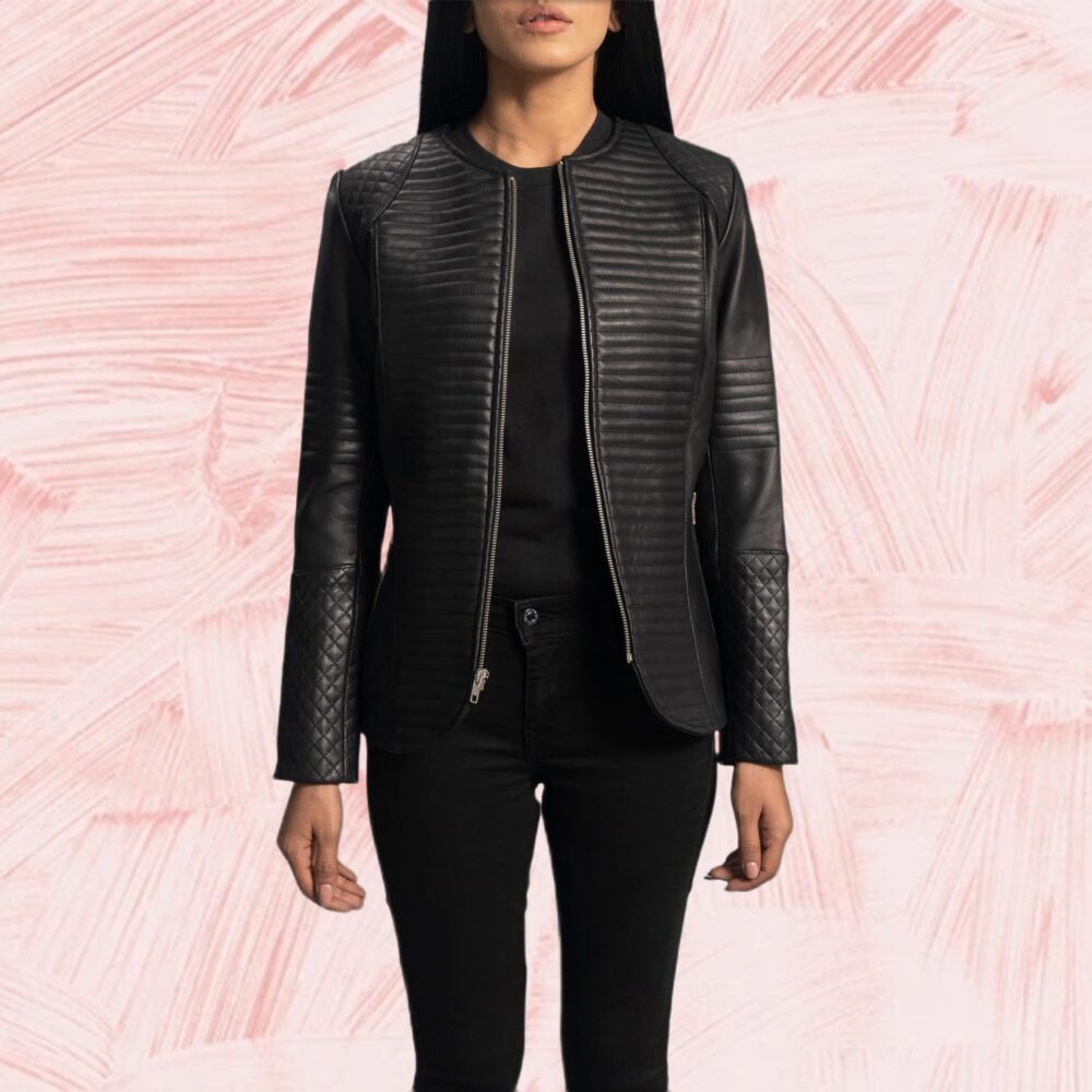 Aria Quilted Black Leather Jacket for Women