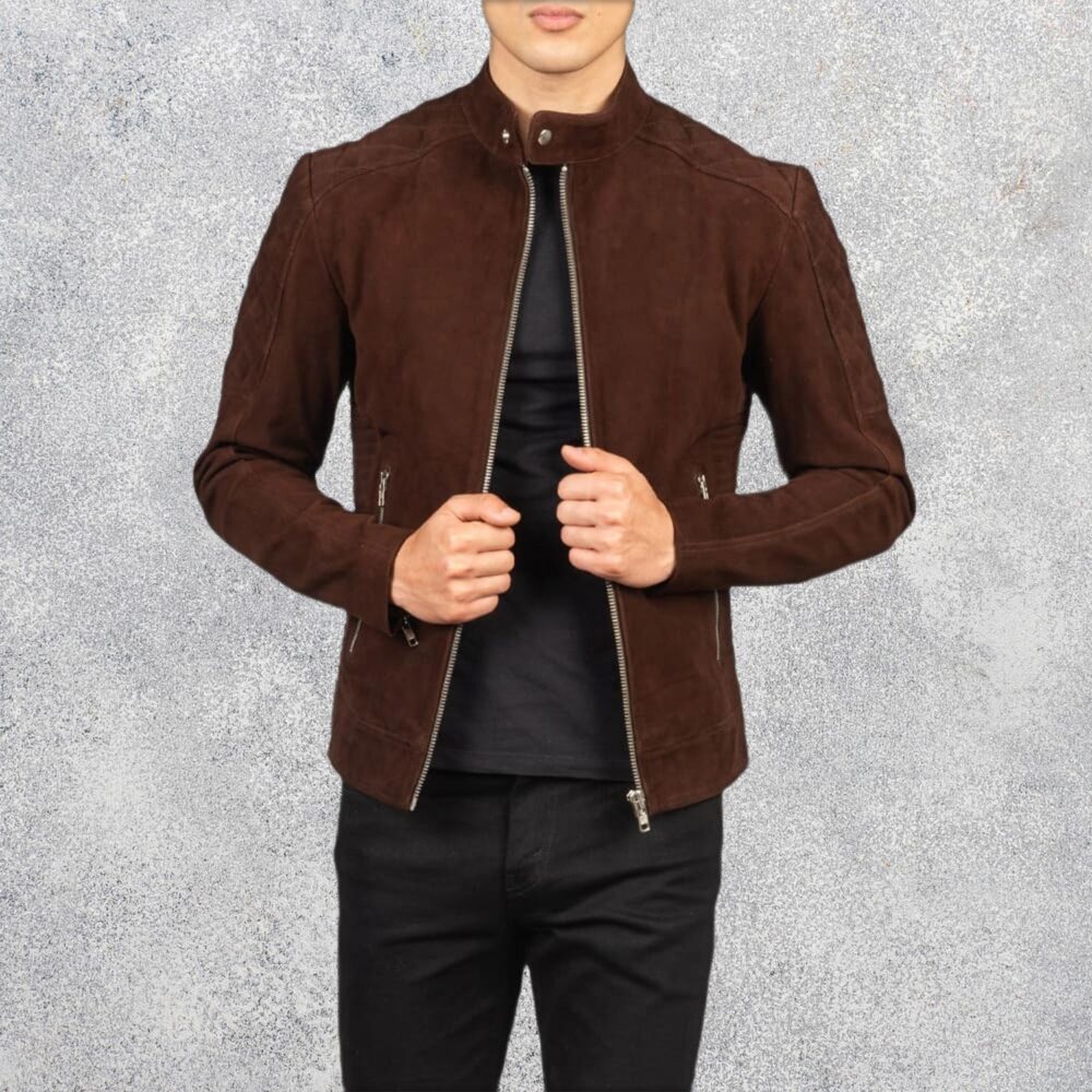 Ariston Quilted Brown Suede Biker Jacket