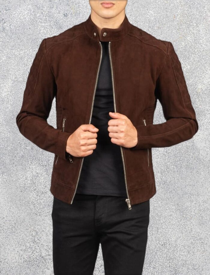 Ariston Quilted Brown Suede Biker Jacket