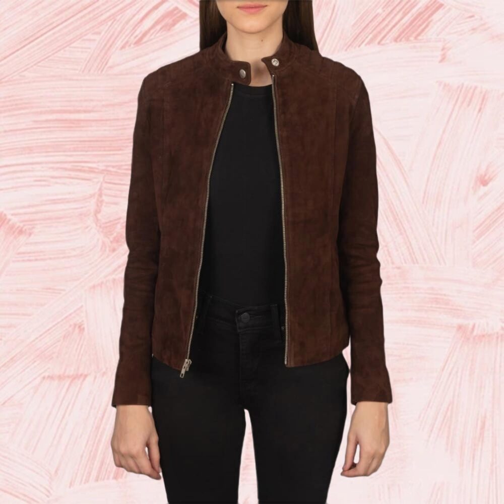 Aubrey Mocha Suede Biker Jacket for Women