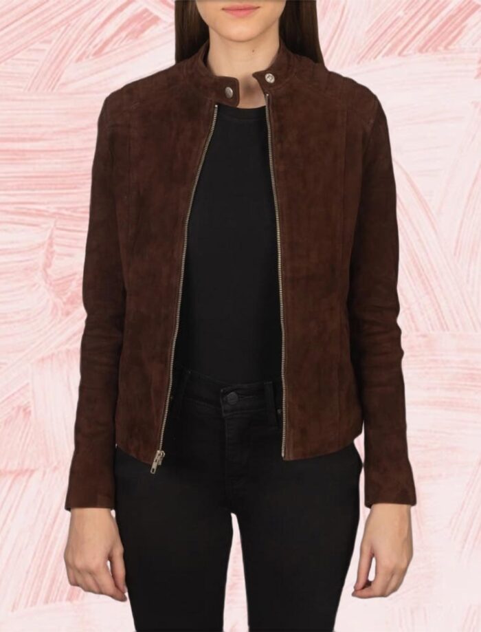 Aubrey Mocha Suede Biker Jacket for Women