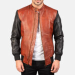 Avenzo Black & Maroon Leather Bomber Jacket for Men