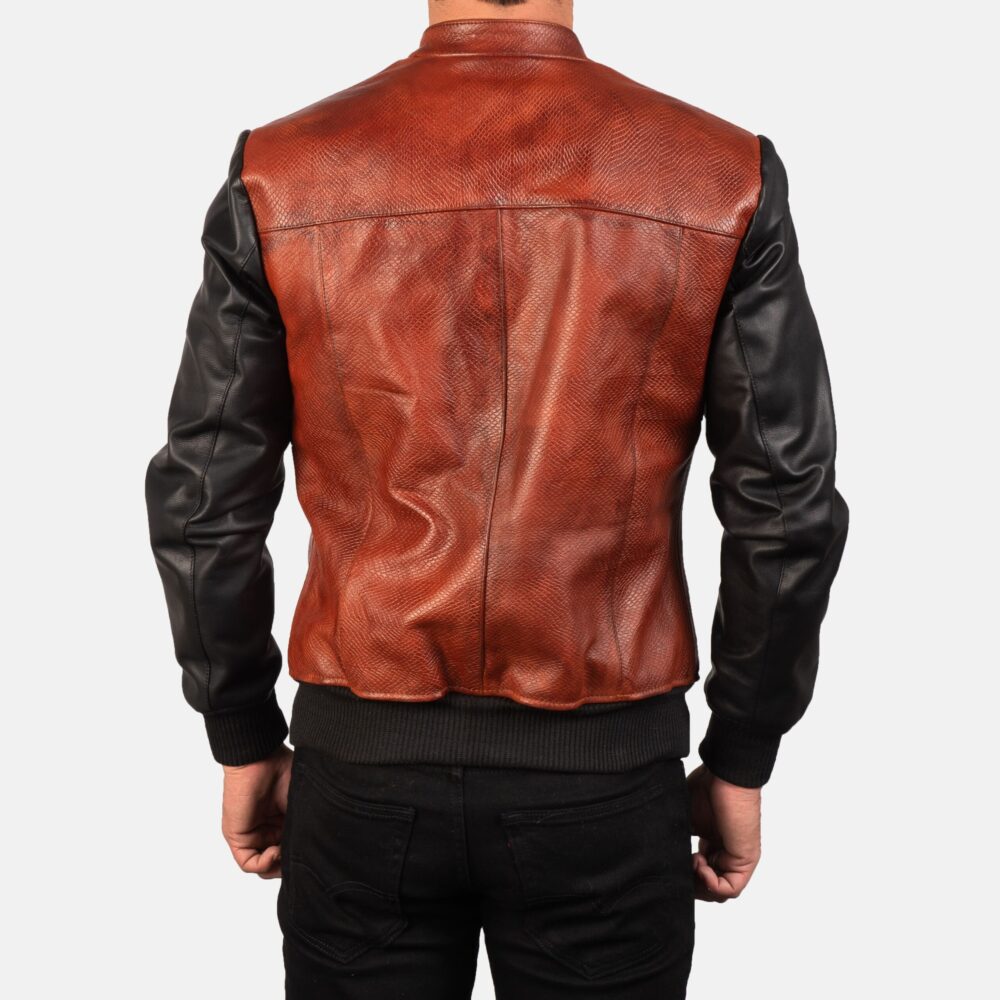 Avenzo Black & Maroon Leather Bomber Jacket for Men