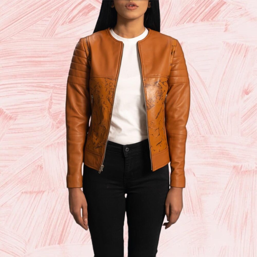 Avery Tan Dye Leather Biker Jacket for Women