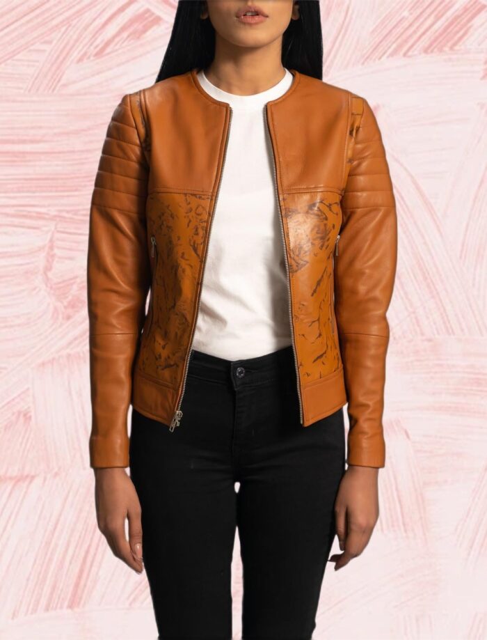 Avery Tan Dye Leather Biker Jacket for Women