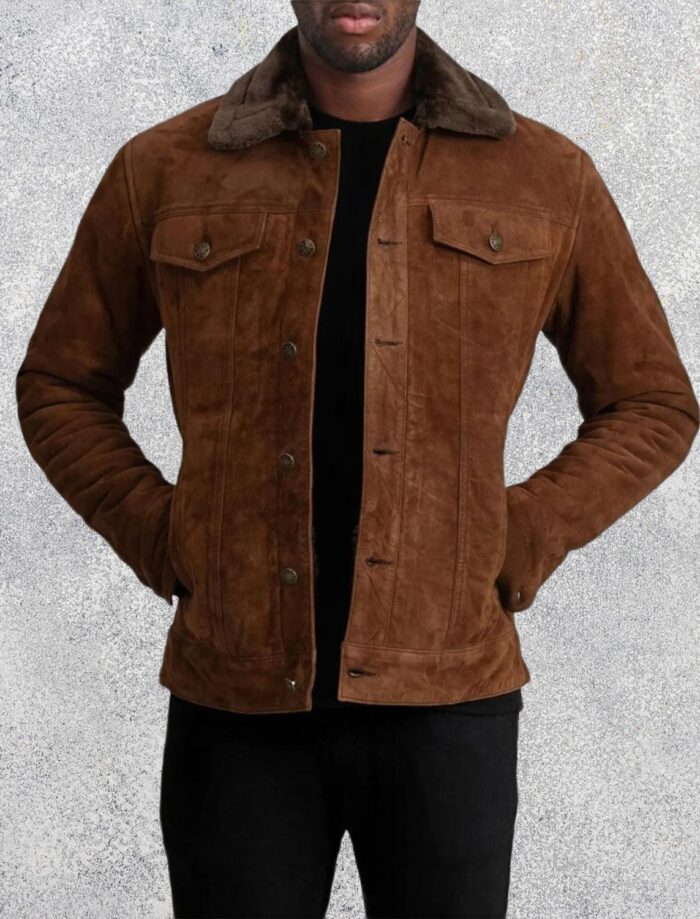 SaltCo Axel Brown Suede Shearling Trucker Jacket for Men