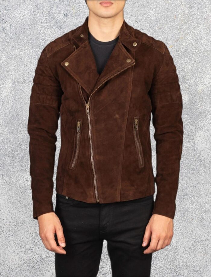 Axel Noir Men's Leather Biker Jacket – Mocha Suede