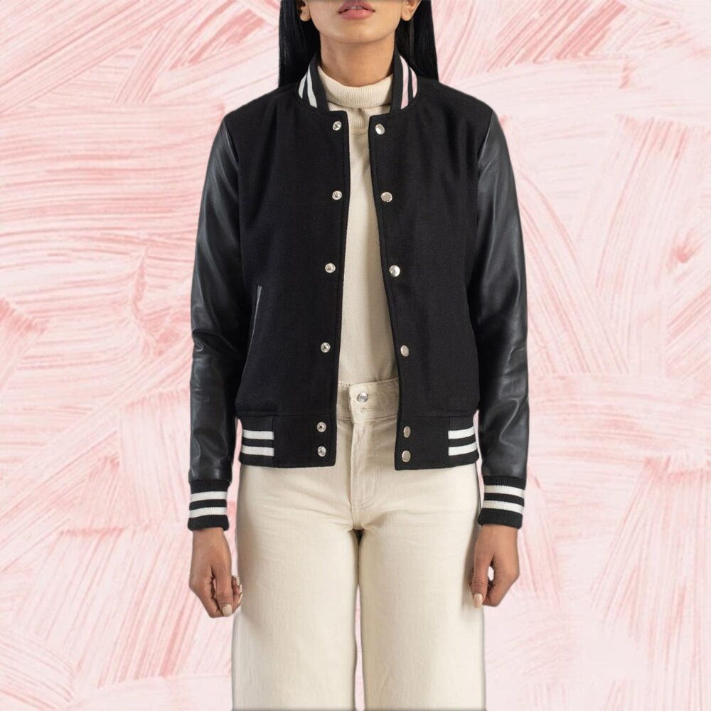 Axelle Black Hybrid Varsity Jacket for Women