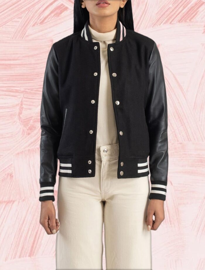 Axelle Black Hybrid Varsity Jacket for Women