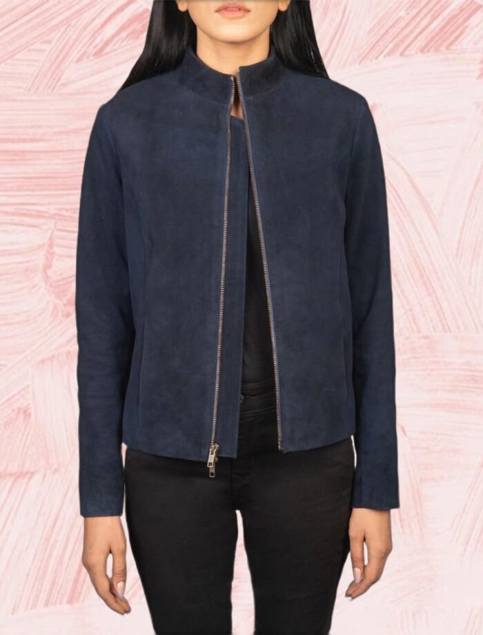 Azura Blue Suede Biker Jacket for Women