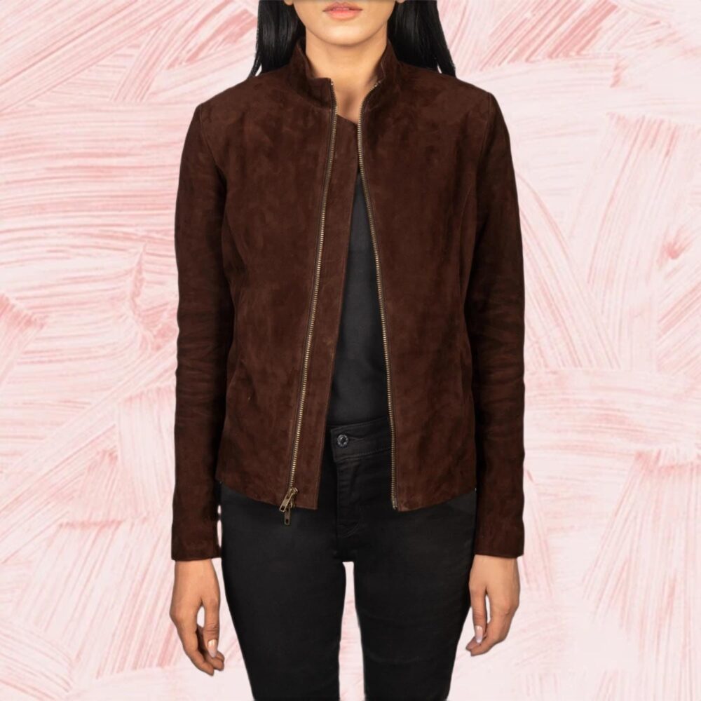 Azura Mocha Suede Biker Jacket for Women