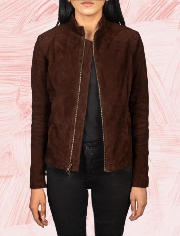 Azura Mocha Suede Biker Jacket for Women