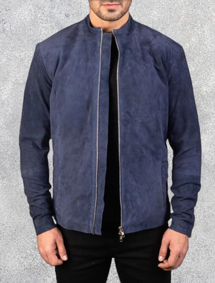 Azure Edge Navy Blue Suede Biker Jacket