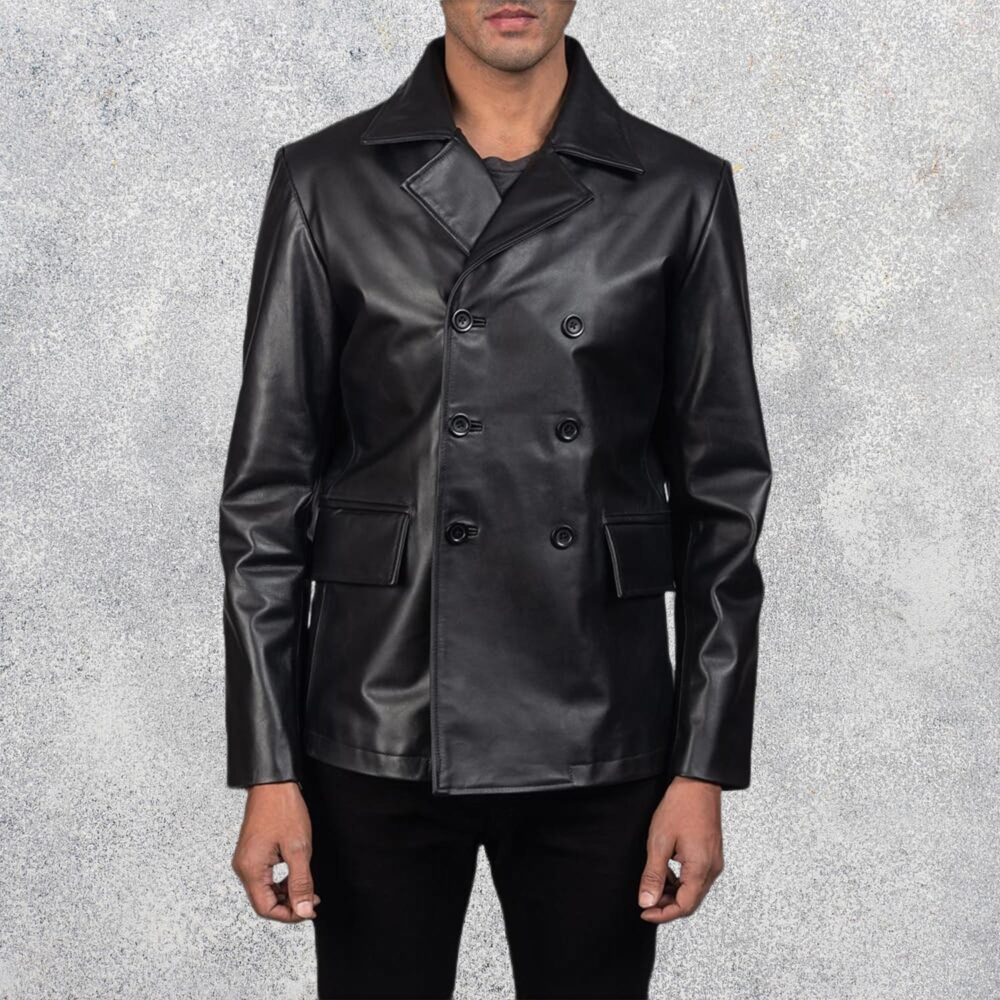 Bailey Black Leather Naval Peacoat