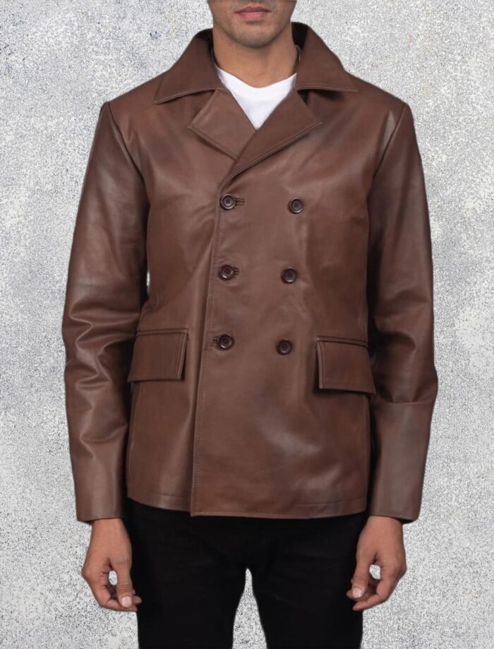 Bailey Brown Leather Naval Peacoat
