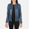 Serena Blue Leather Bomber Jacket for Women