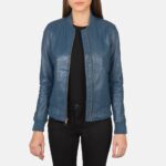 Serena Blue Leather Bomber Jacket for Women