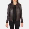 Serena Maroon Leather Bomber Jacket for Women