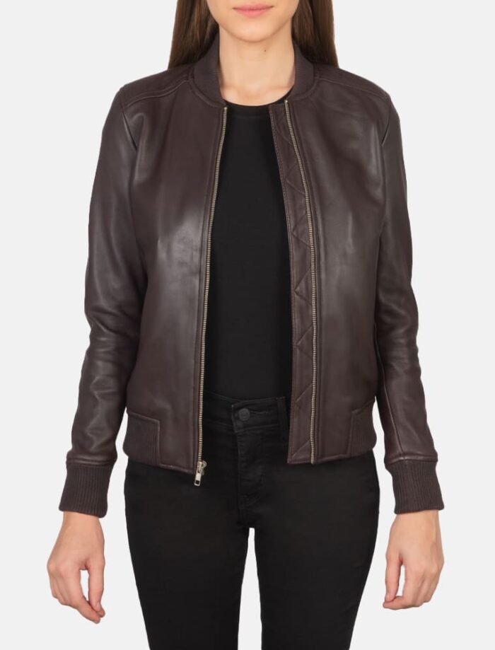 Serena Maroon Leather Bomber Jacket for Women